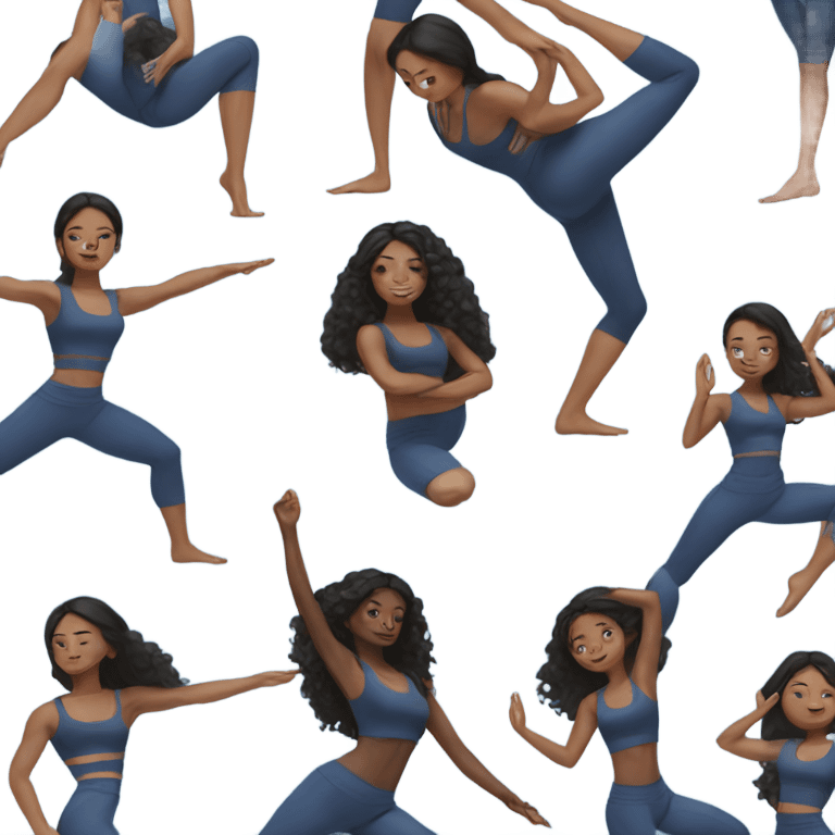 black haired girl doing yoga with blue crop top and blue pants emoji