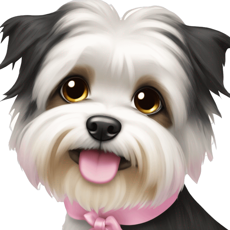 black and white Biewer Terrier with pink bow emoji