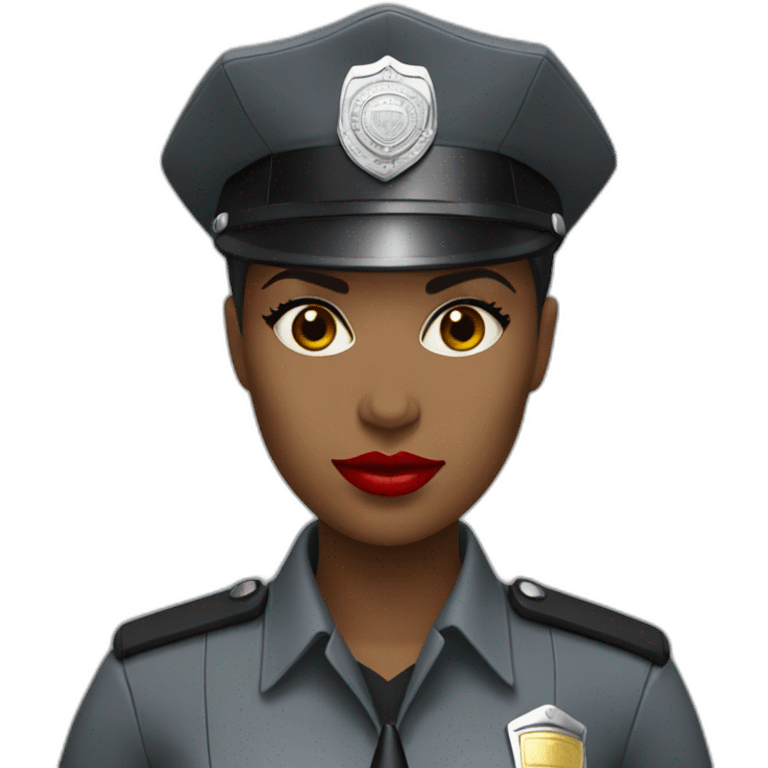 black police woman in light gray uniform with red lipstick emoji