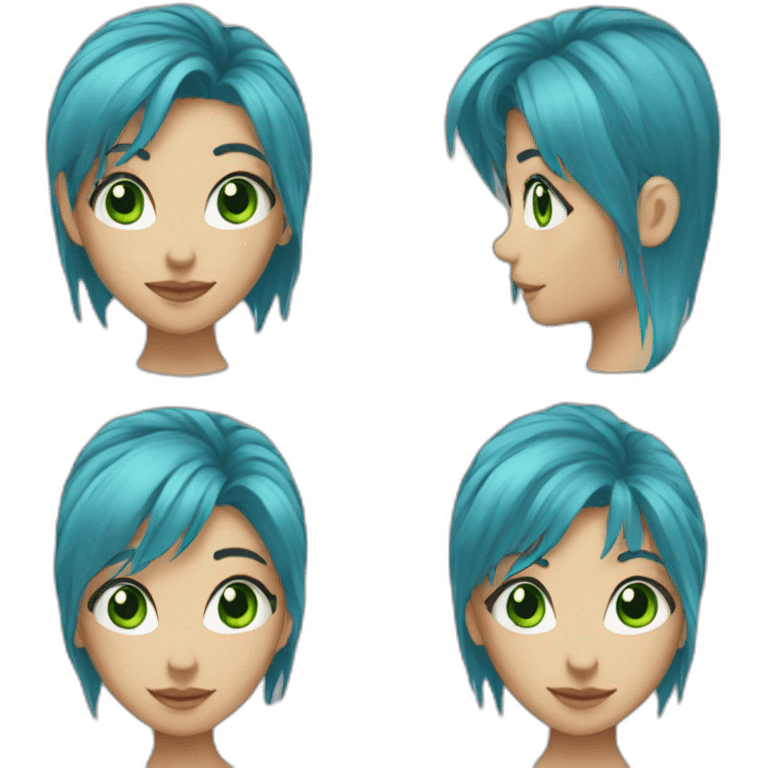 Green eyes blue hair jeans girl emoji