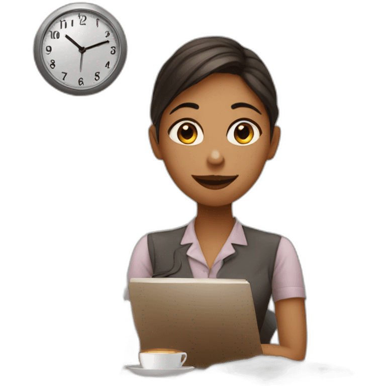 girl on work with coffee and clock emoji