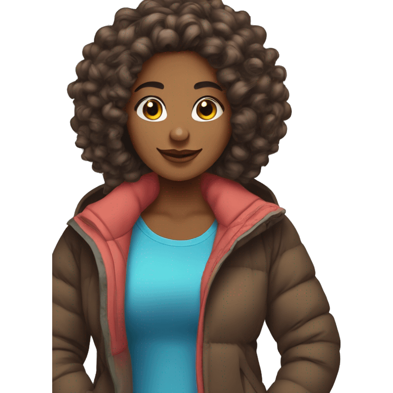 Brown skin plus size curly straight mid length hair snowboarding  emoji