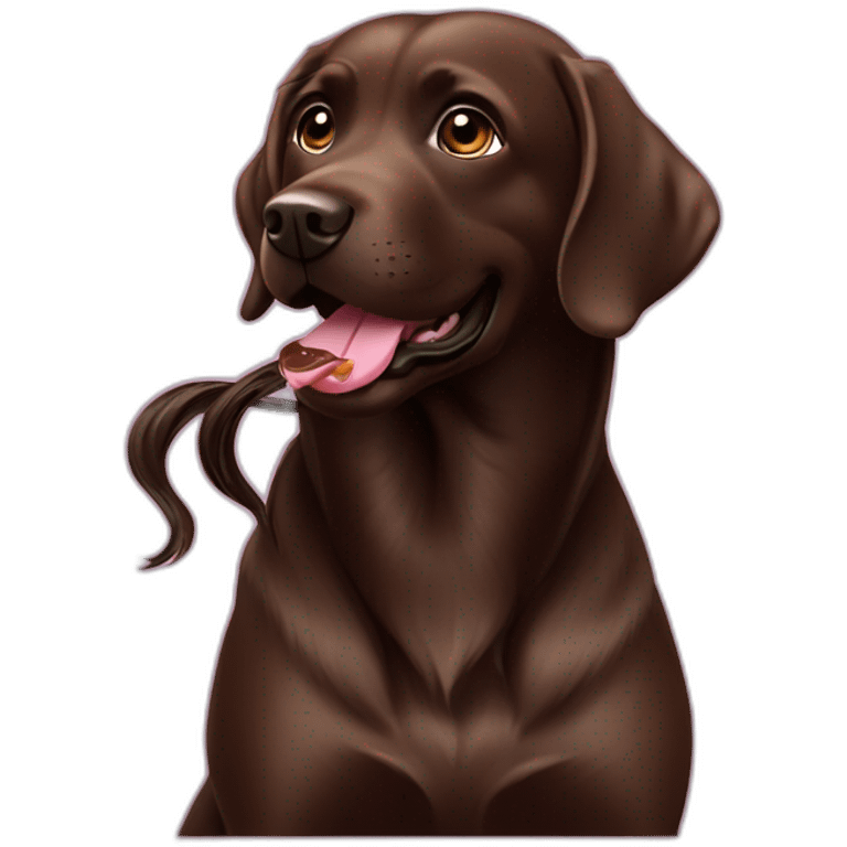 Chocolate labrador playing with long black hair ringe woman emoji