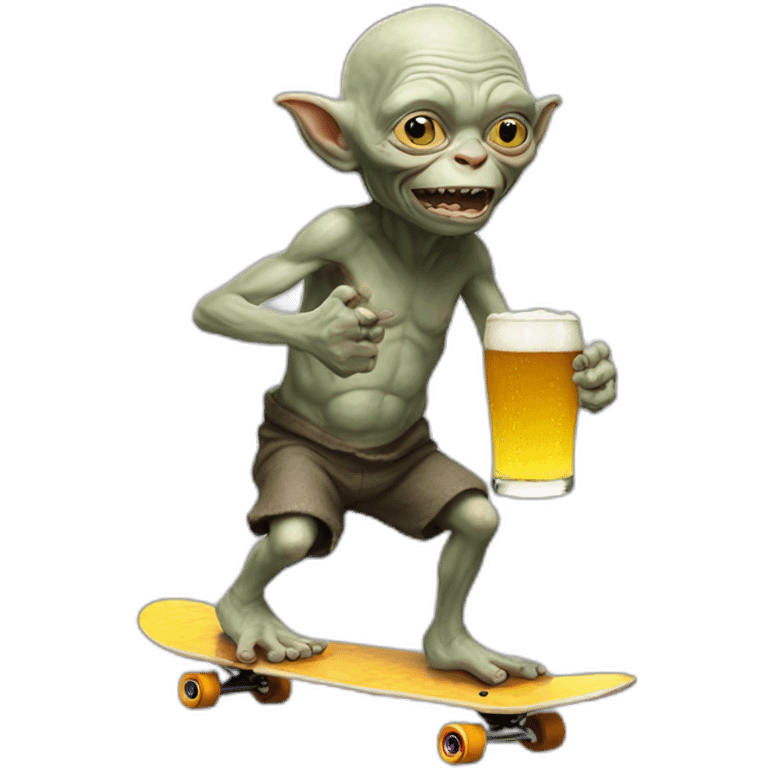 gollum holding beer on a skateboard emoji