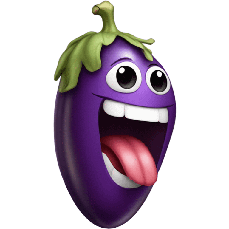 Person with tongue out holding eggplant emoji