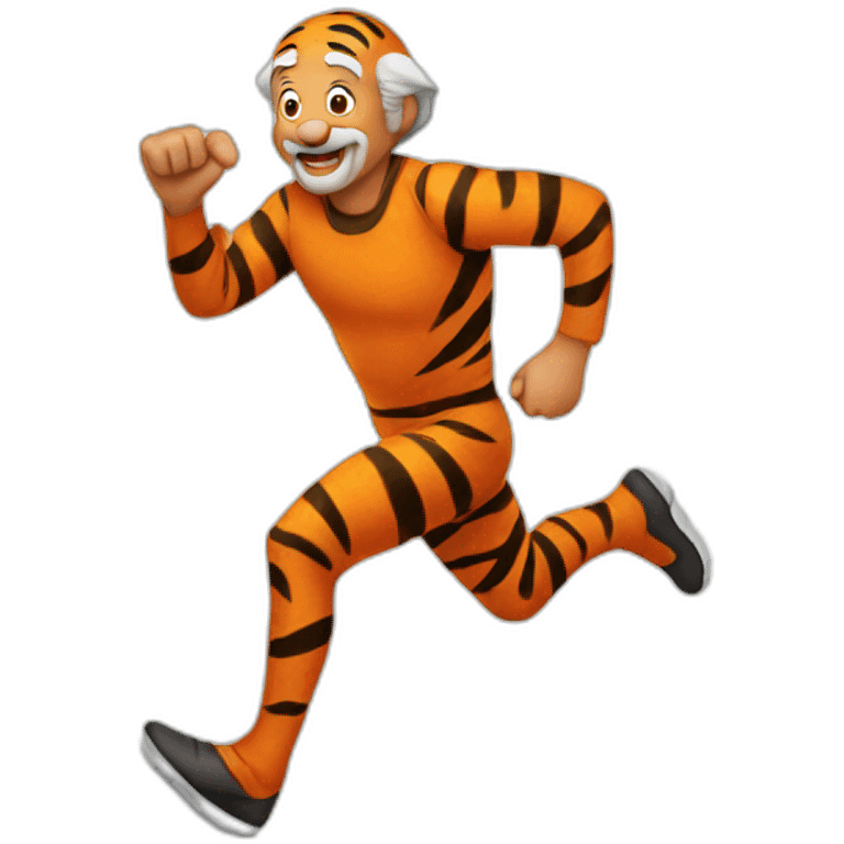 OLD MAN RUNNING wearing a tigger costume emoji