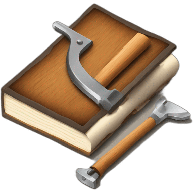 isometric thick BOOK with picture of wood, metal, welder, tools emoji