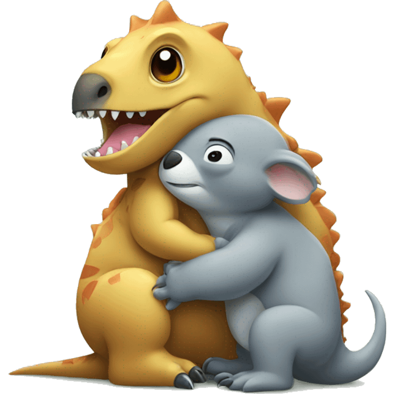 Dinosaur hugging a koala emoji