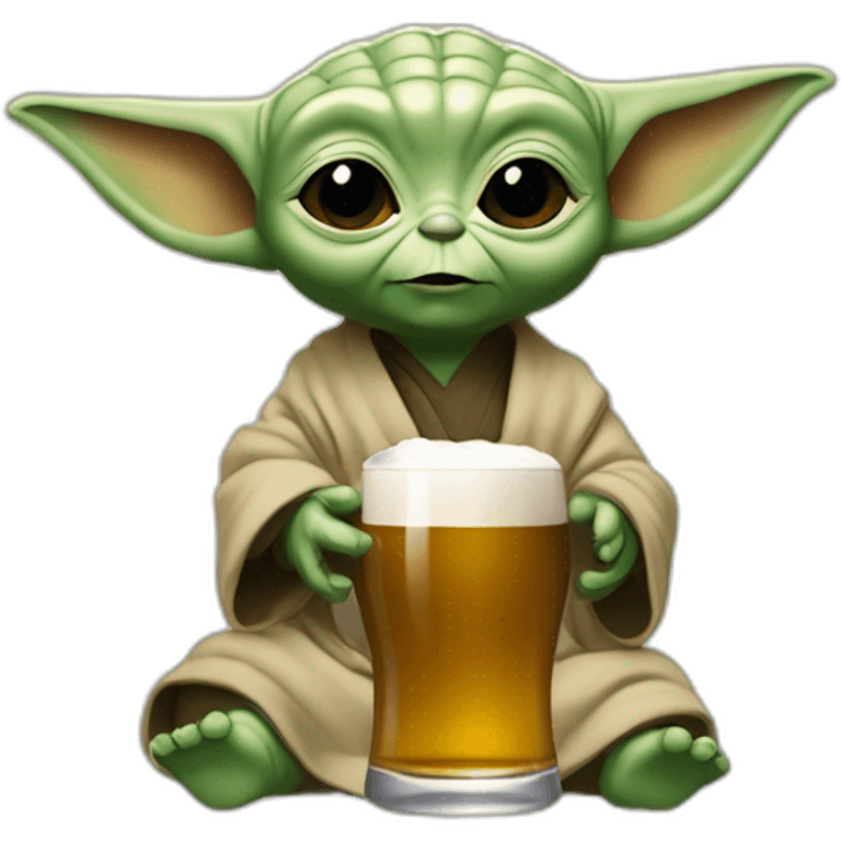 Bébé Yoda boit une bière blondr emoji