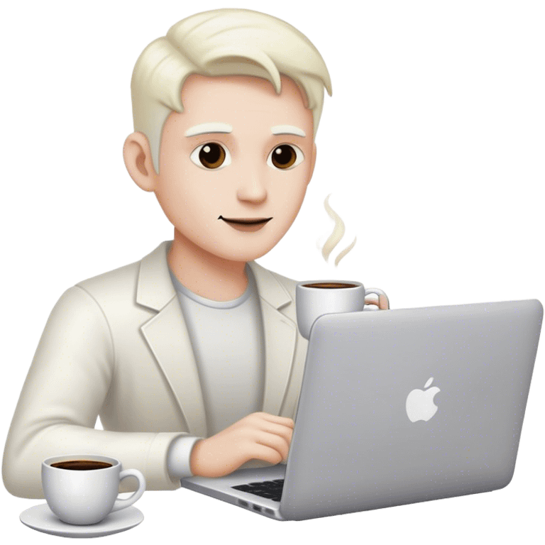 a man with white skin with a laptop and a cup of coffee emoji