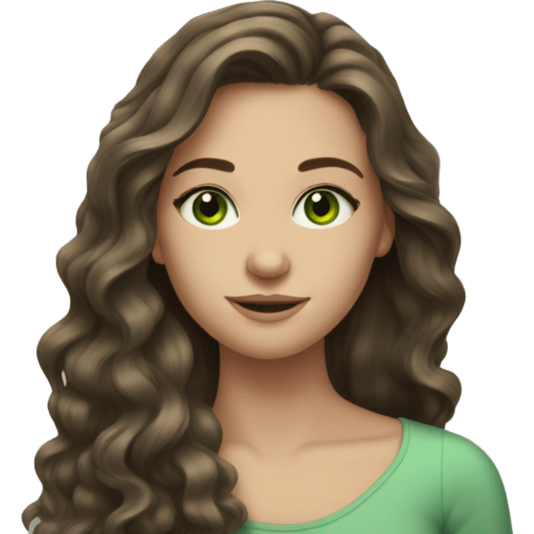 brunette long wavy hair girl green eyes emoji