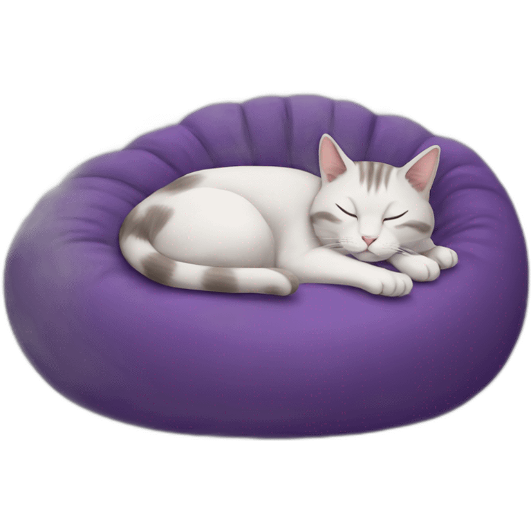 cat sleeping on purple bean bag emoji