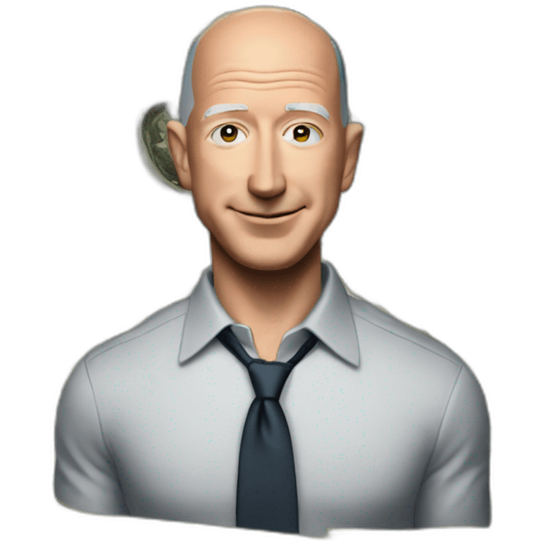 Jeff Bezos on a pile of dollar bills emoji