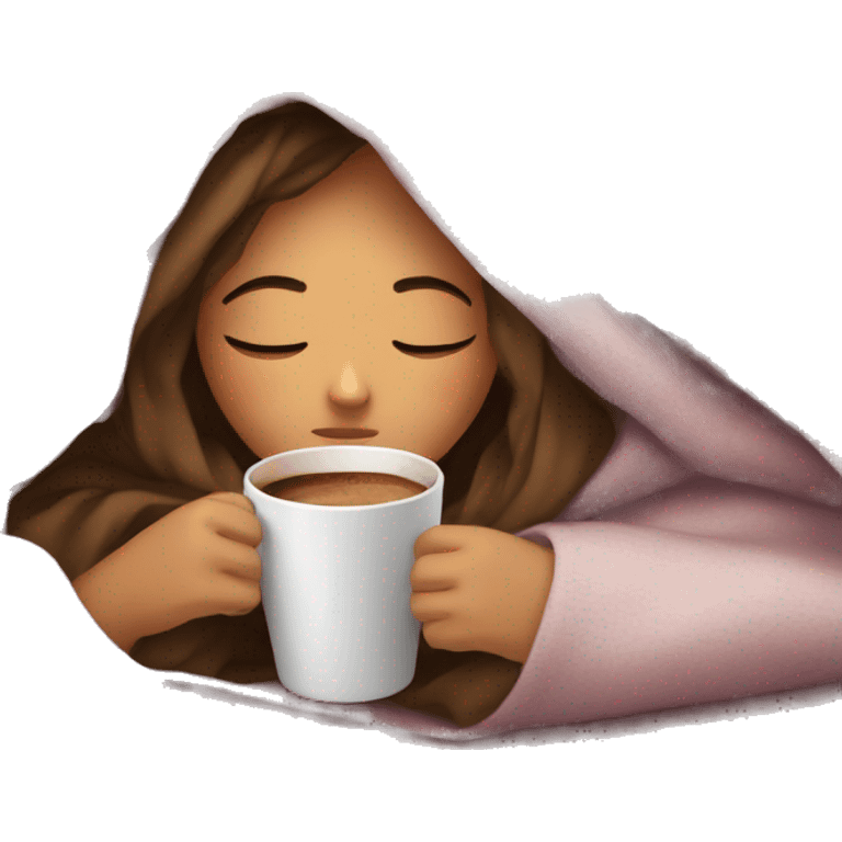 girl inside a blanket sipping coffee eyes closed emoji