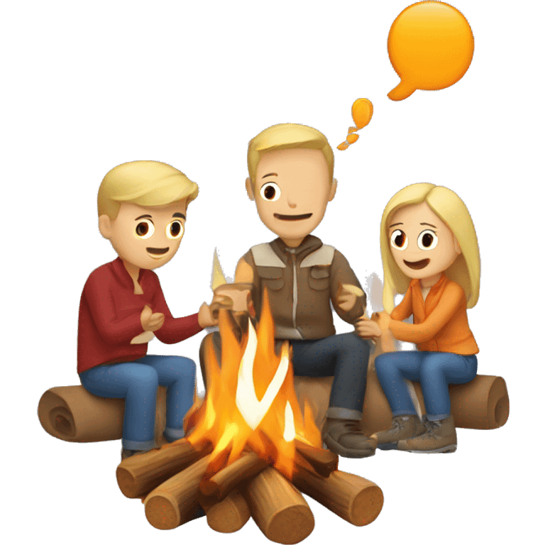 campfire with 3 white people around it emoji