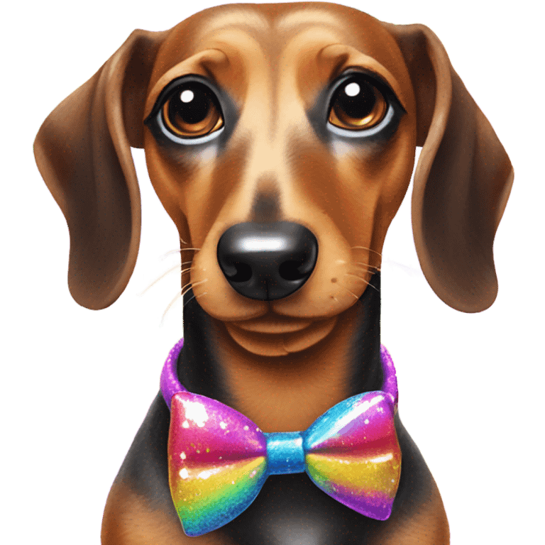 Lisa frank glitter dachshund with bows on ears emoji