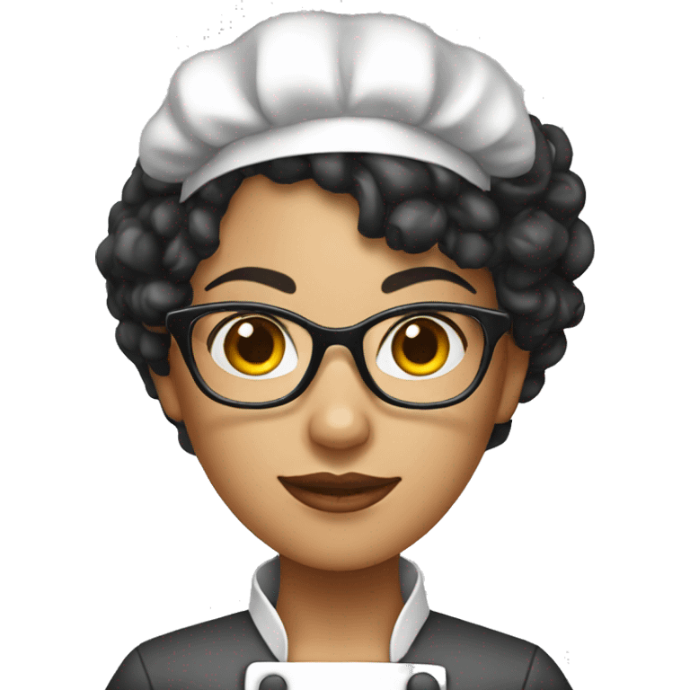 female chef with salt & pepper curly black hair and glasses emoji