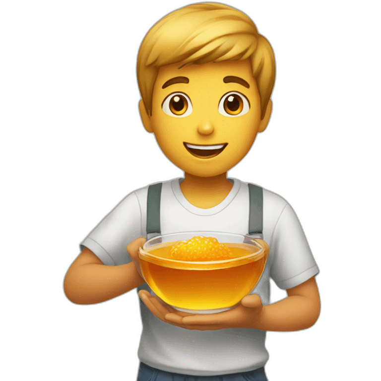 a boy handling an honey bowl emoji