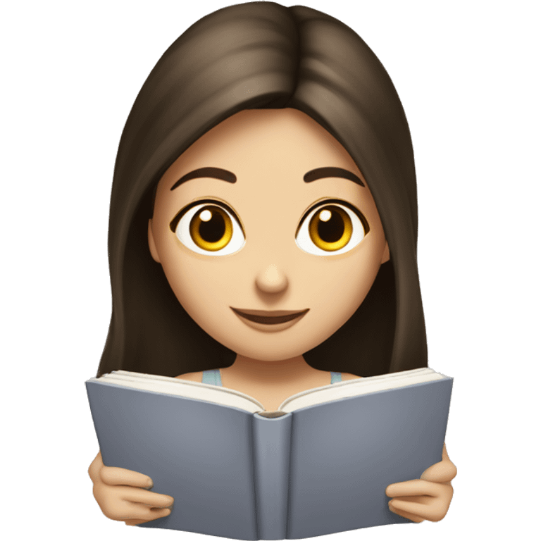 pretty brunette caucasian girl reading a book emoji