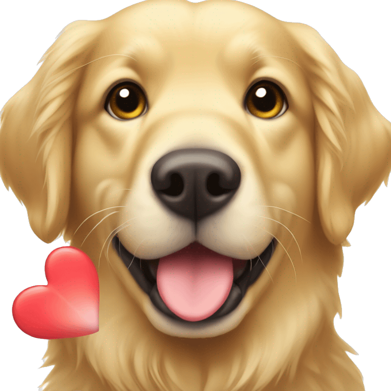 Golden retriever with a love heart emoji