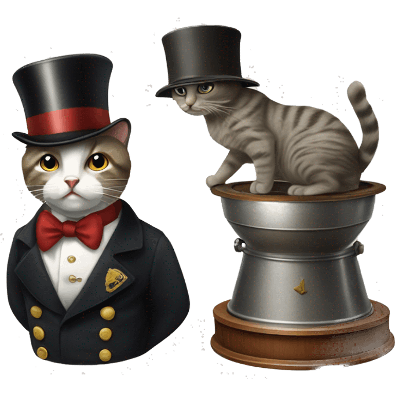 prussian cat in a cady machine fighting in world war 2 while using a tophat as a bowl emoji