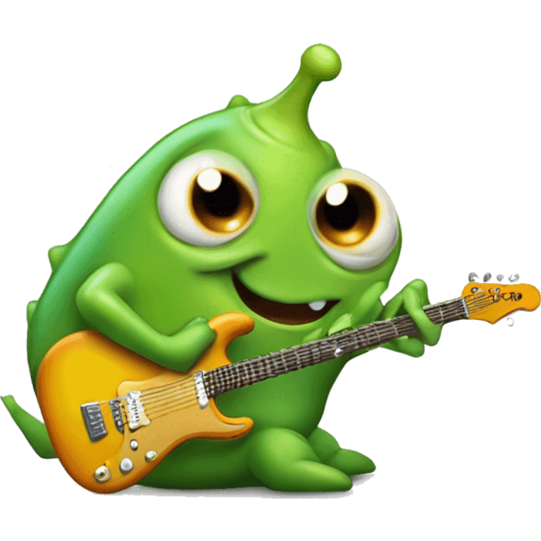 Happy slimy slug playing electric guitar emoji