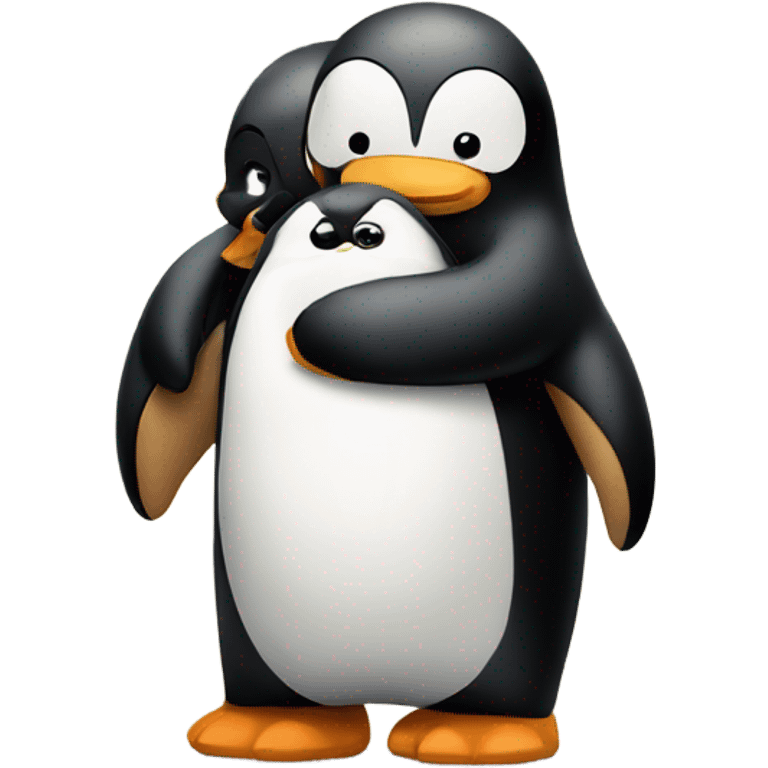 pinguin hugging teddybear  emoji