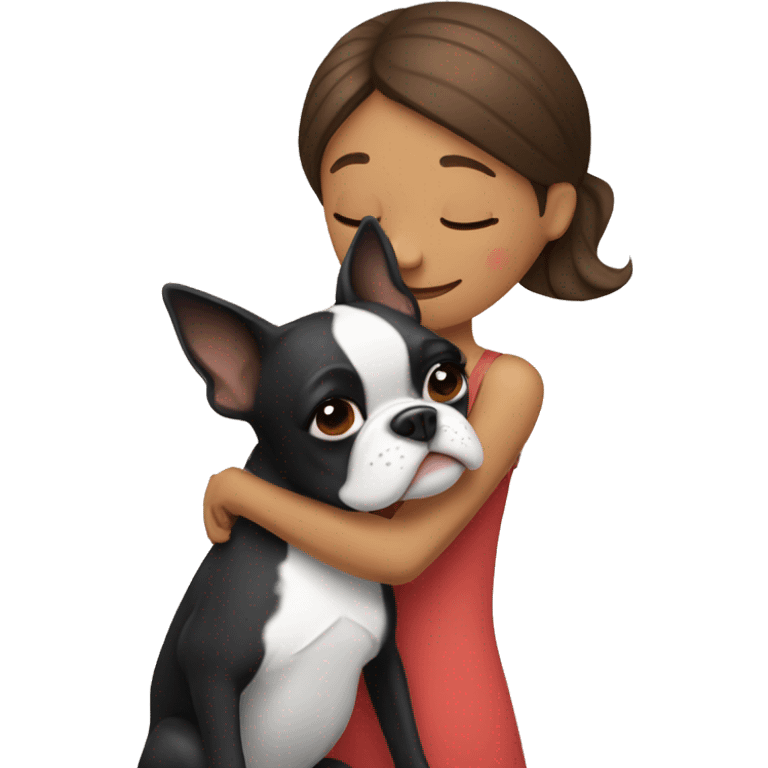 Women hugging a boston terrier dog emoji