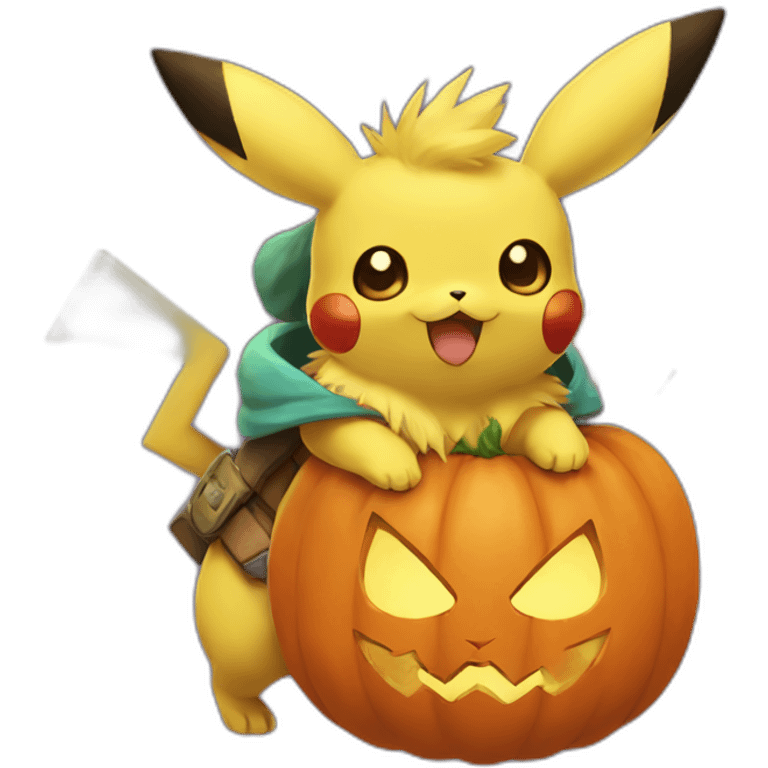 Pikachu and eevee holding halloween pumpkin emoji