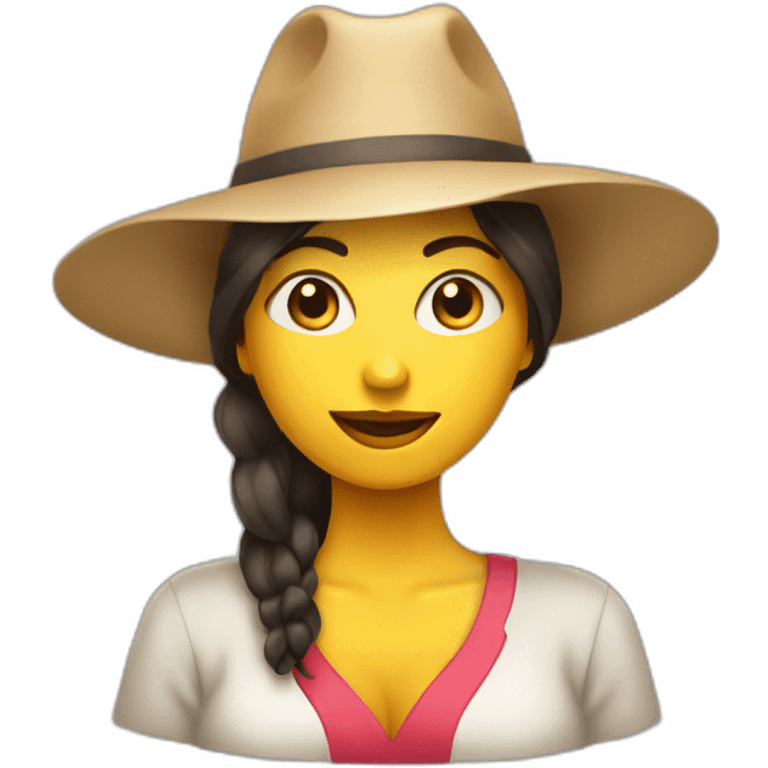 Mujer morena con sombrero creando ideas para redes sociales  emoji