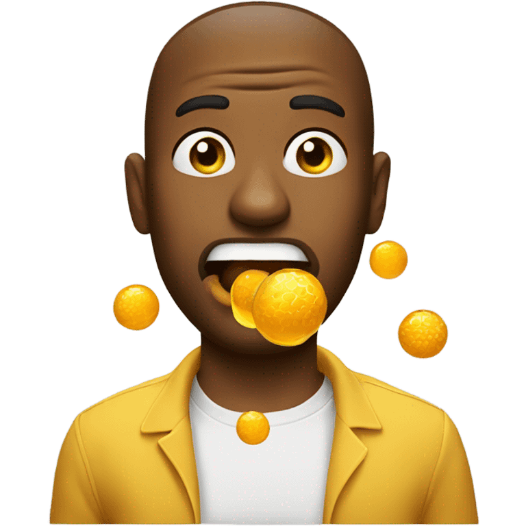 Man with honey coming out of his mouth in two balls emoji