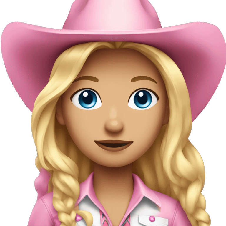 Pink cowgirl, long blonde hair, blue eyes emoji