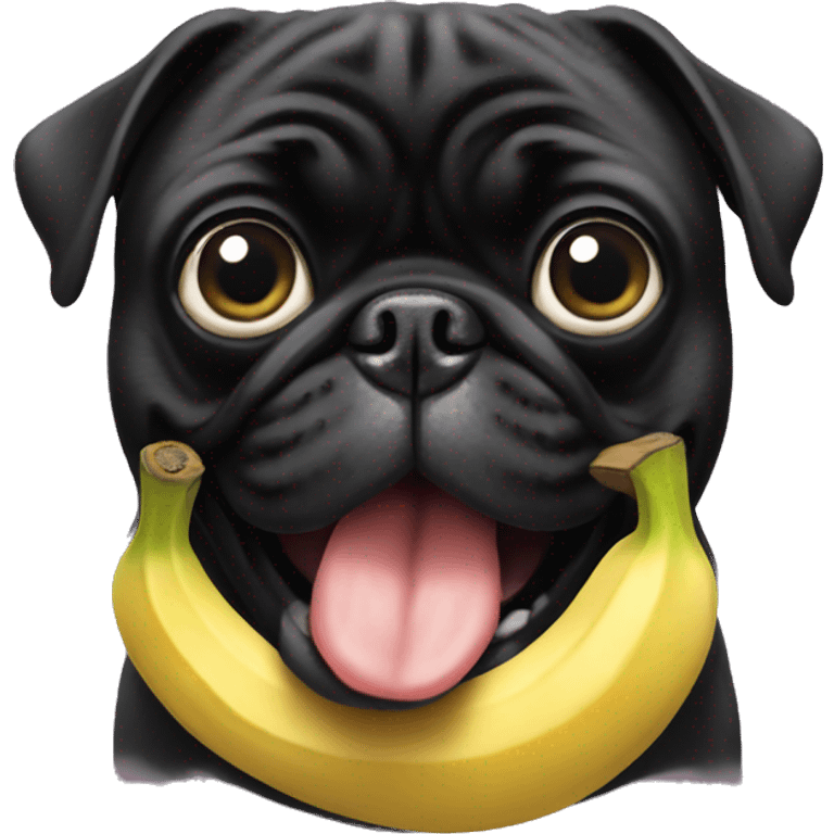 Black pug with banana in mouth emoji