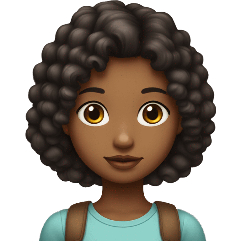 Una niña de pelo rulo negro,ojos marrones y que le gusta dibujar y los gatos  emoji