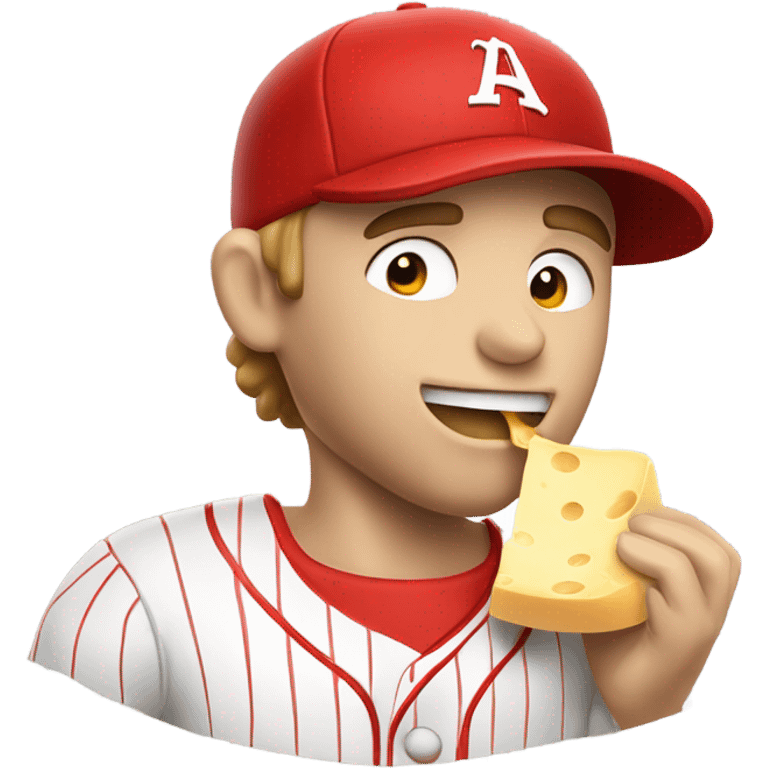 Caucasian Baseball player with red hat and red jersey eating cheese emoji