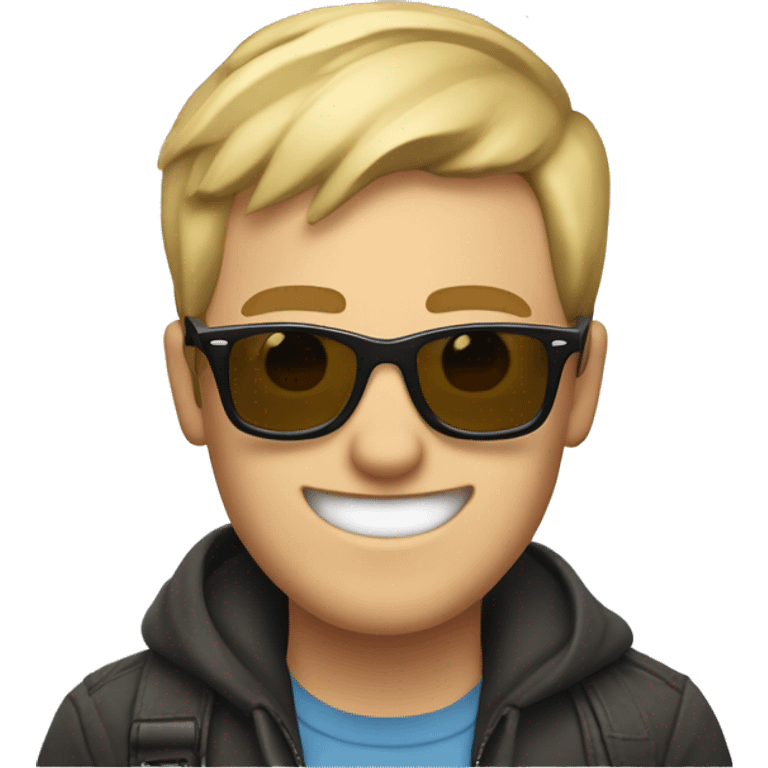 a guy with short blond hair, thick brow, grinning, with rayban wayfarer emoji