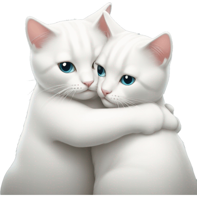 Two white cats hugging each other  emoji