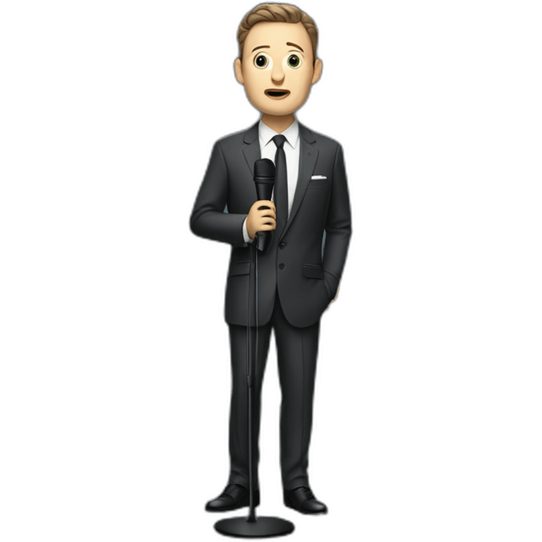 tim robinson in suit singing into microphone on stand (full body, ios17, somber) emoji