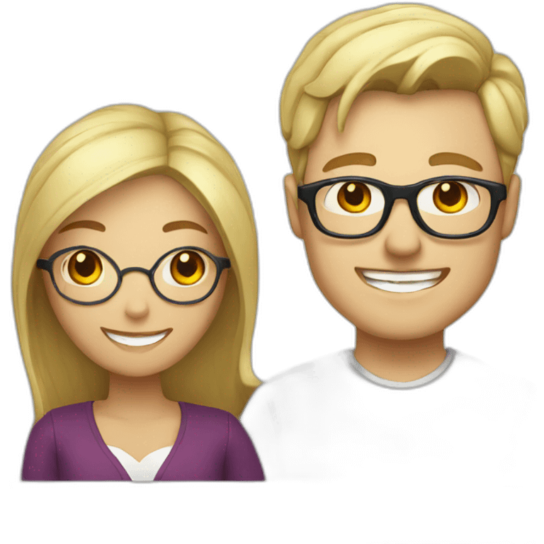 blond man with glasses with Chinese woman smiling emoji