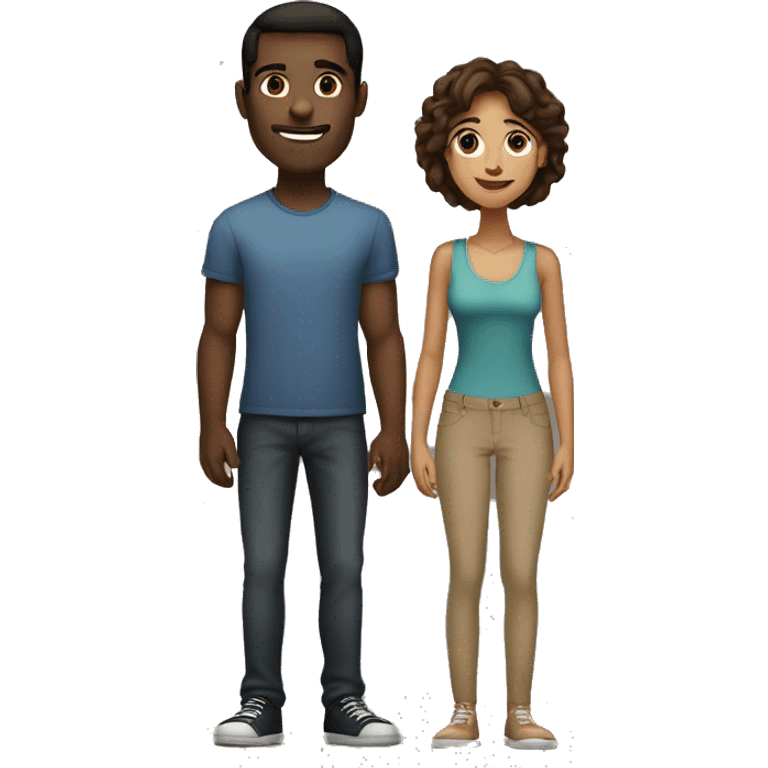 A couple the guy is tall and dark and the girl is shorter and brown  emoji