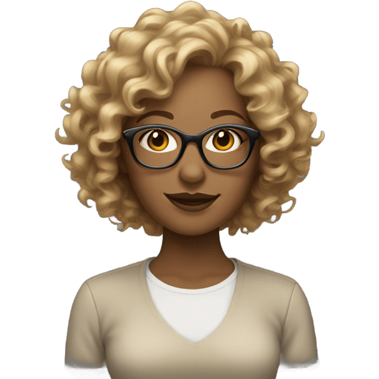 Gorgeous light brown woman with medium length blonde curly hair and glasses emoji