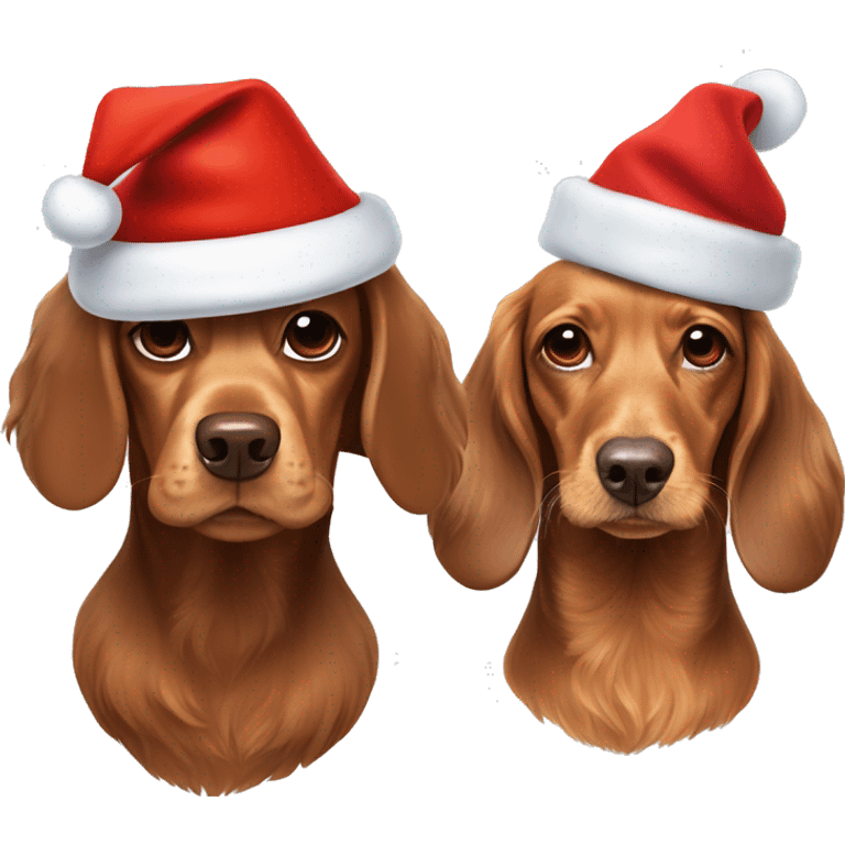 beige cocker spaniel wearing christmas hat and brown dachshund wearing christmas hat emoji