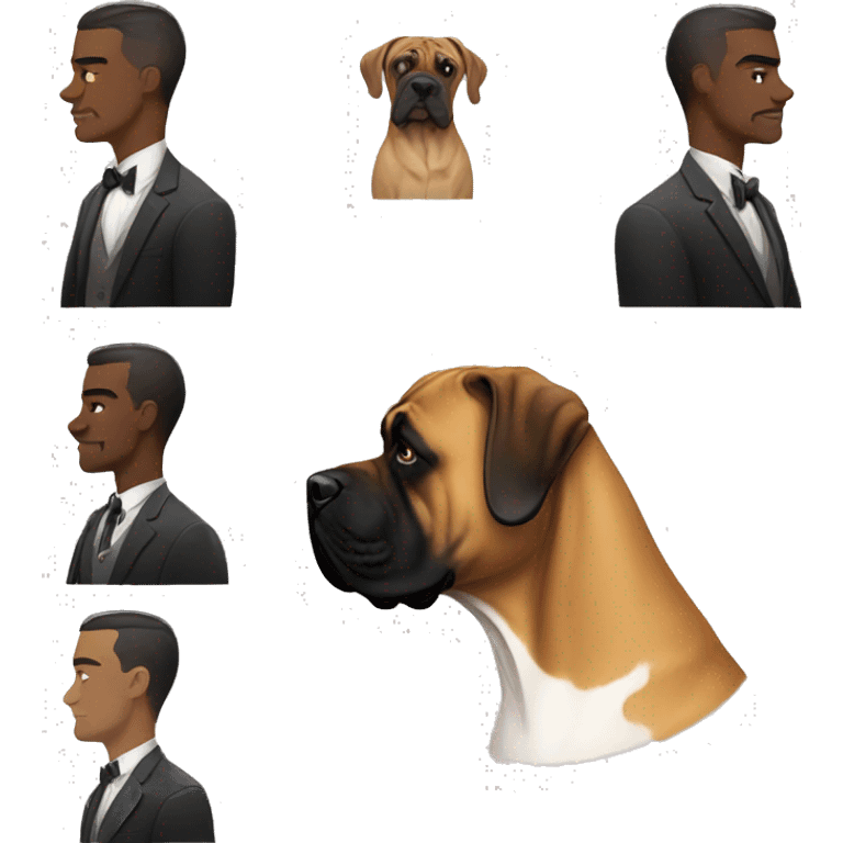 side profile of a stylish man and a bullmastiff emoji