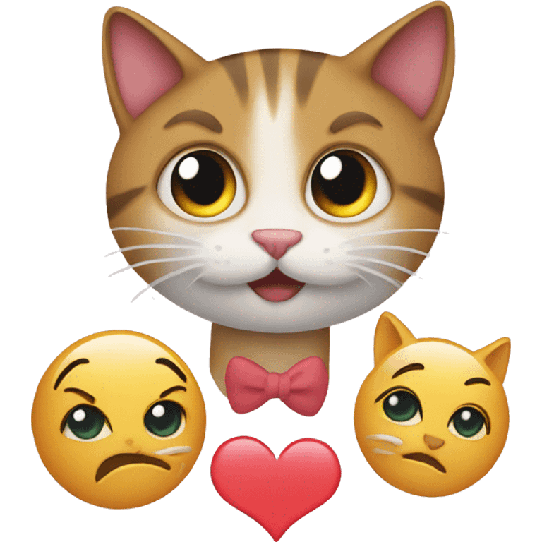 Cat made out of a circle emoji and two heart emojis emoji