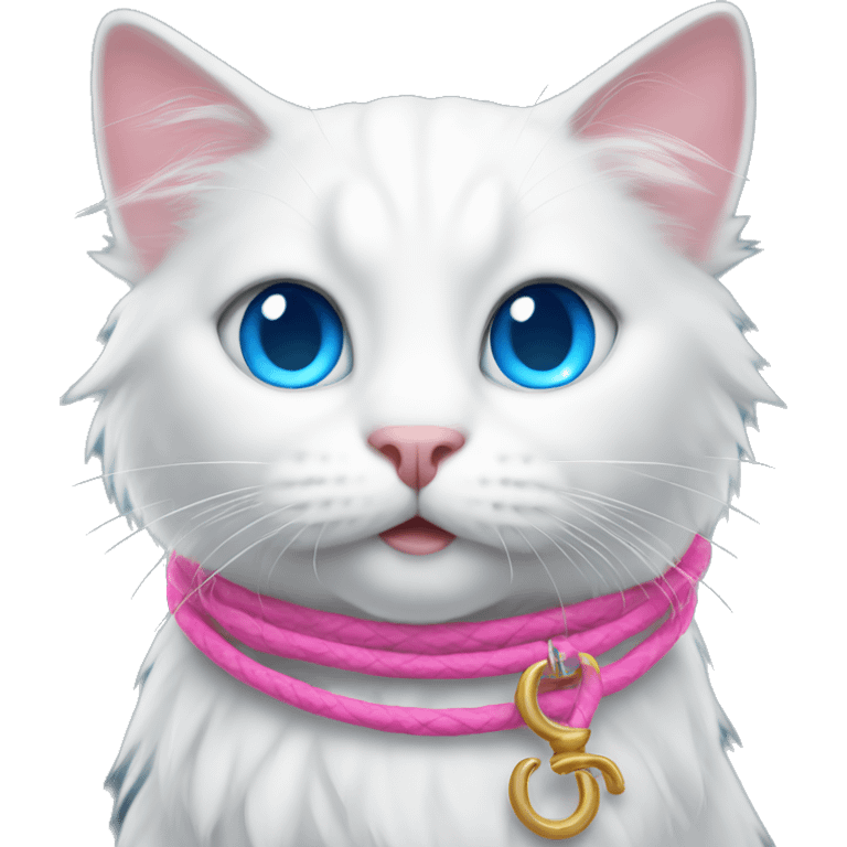 White cat with long hair and blue eyes with a pink lasso  emoji