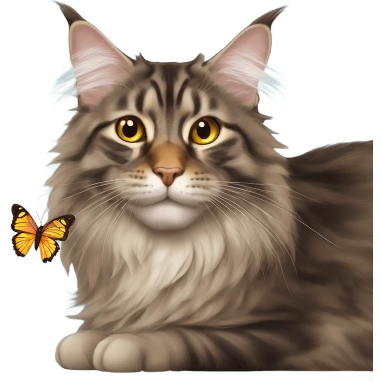 Maine Coon with a stupid face and butterfly on his nose emoji