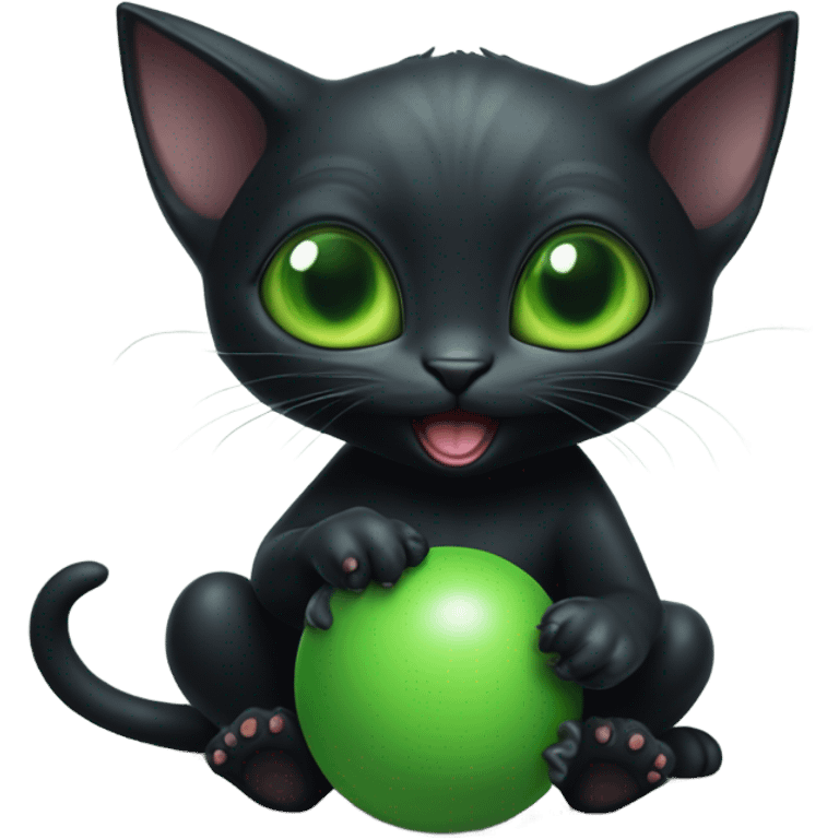 Black kitten eating an alien  emoji