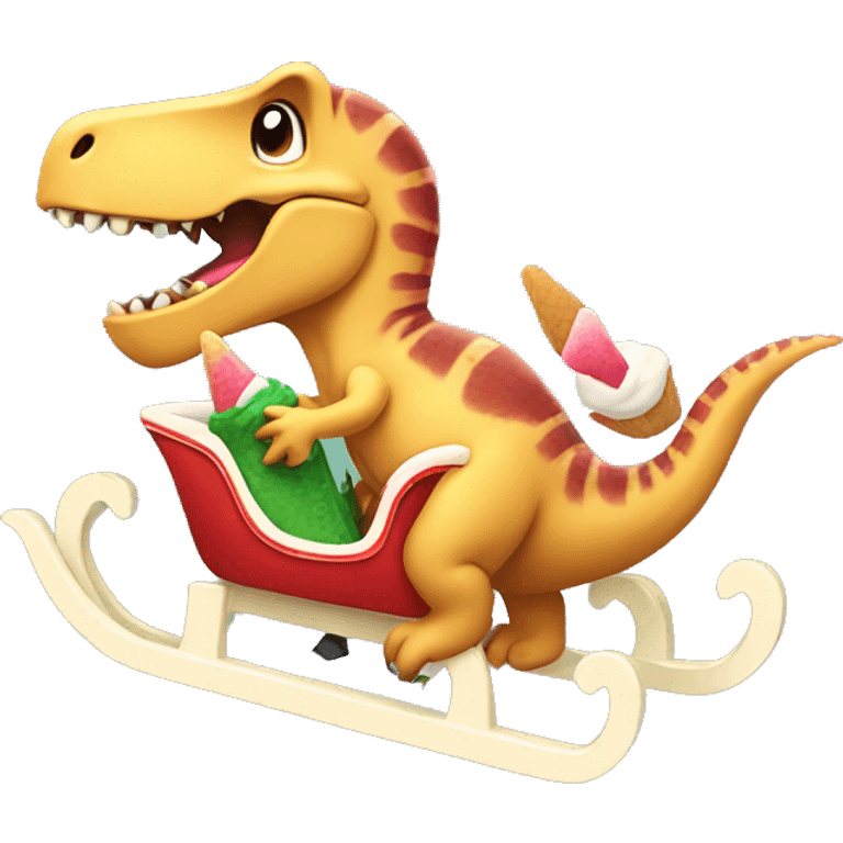 Dinosaur eating icecream on a sleigh emoji