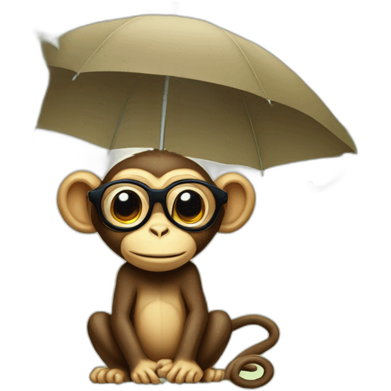 Monkey with specs and umbrella on tree emoji