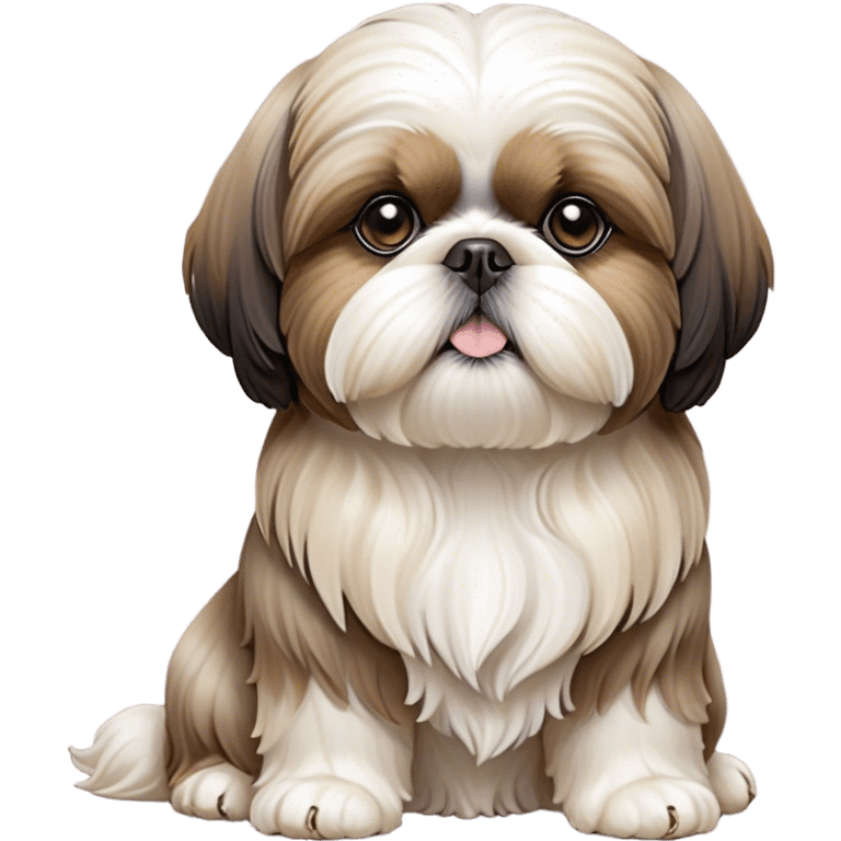 Cinematic Noble Shih Tzu Portrait Emoji, Poised and elegant, with a luxurious, flowing fur in refined muted tones, delicate features and wise, gentle eyes, simplified yet meticulously detailed, glowing with a soft, regal radiance, high shine, exuding quiet dignity and timeless charm, soft glowing outline, capturing the essence of a noble Shih Tzu that epitomizes refined poise! emoji